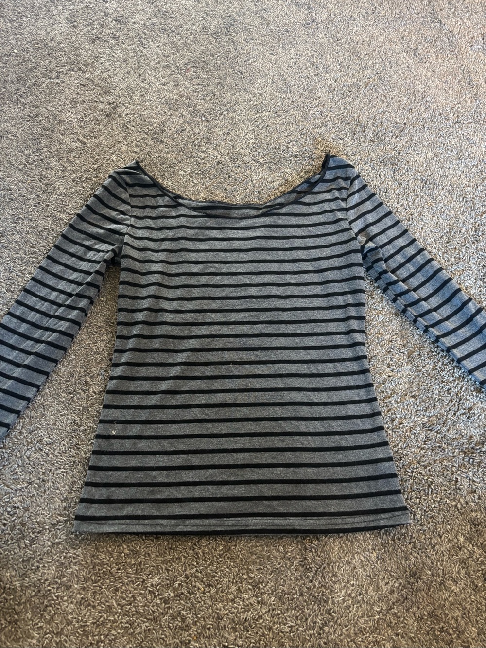 Gray and Black Striped Long-Sleeve Scoop Neck Top